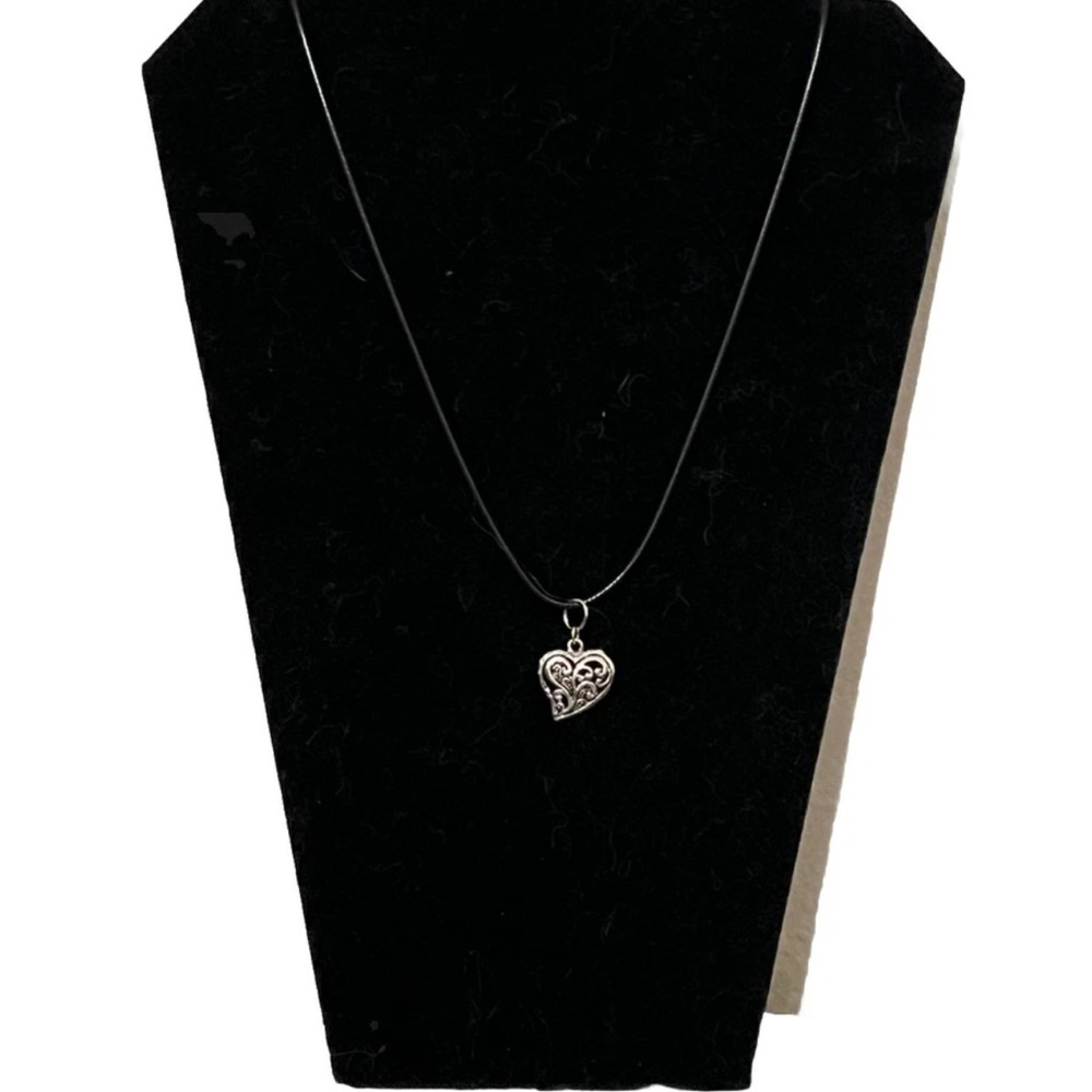 Silver heart necklace with black cord #goth #grunge #alternative